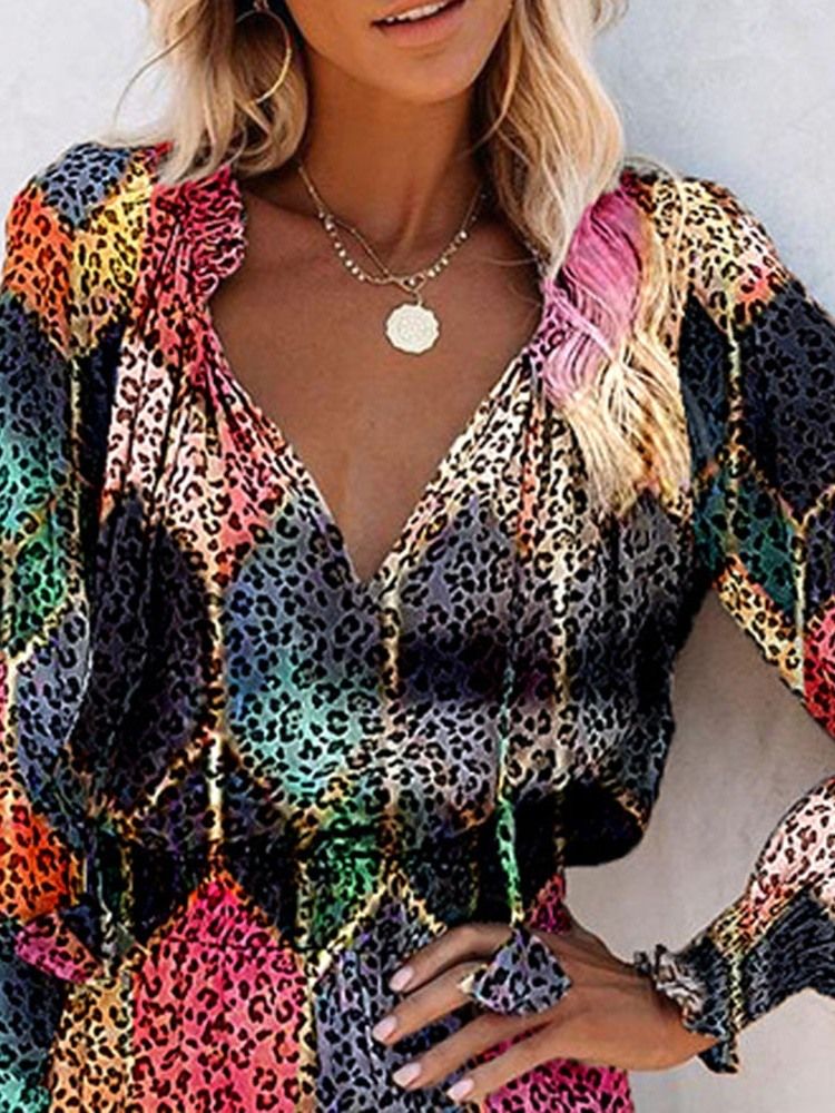 Falbala Pitkähihainen Polven Yläpuolella Oleva Western Color Block -mekko