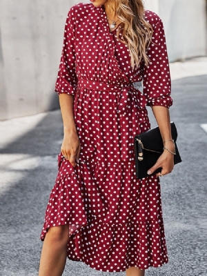 Kolmen Vuosineljänneksen Hihat V-kaula-aukko Polka Dots A-linjainen Naisten Mekko