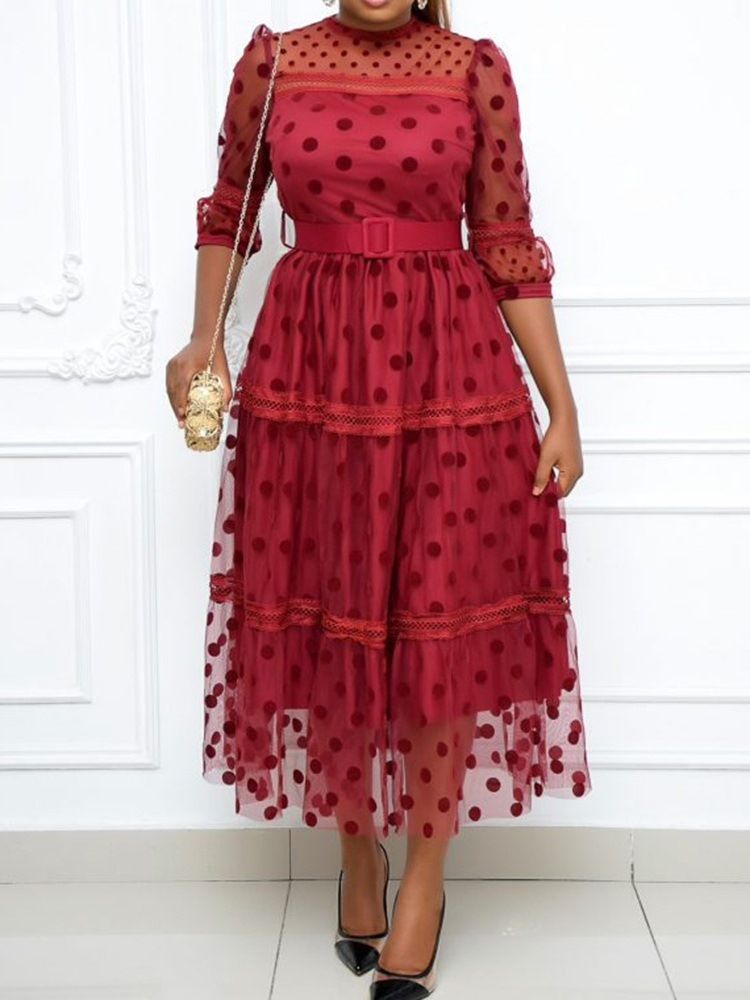 Kolmen Vuosineljänneksen Hihaton Tilkkutäkki Nilkka Pituus Polka Dots Makea Naisten Mekko