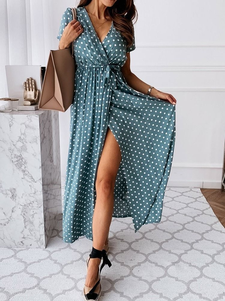 Lyhythihainen Lattiaa Hipova Patchwork Pilkullinen Säännöllinen Naisten Mekko