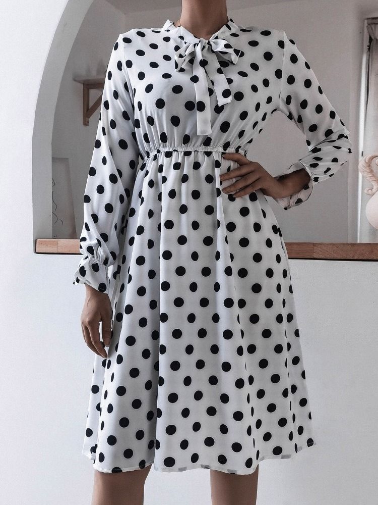 Mid-calf Patchwork -jousi Kaulus A-linjainen Pilkullinen Naisten Mekko