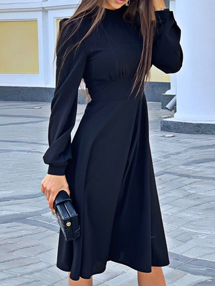 Naisten Pitkähihainen Turtleneck-vasikan Puolivälissä Oleva Makea A-linjainen Mekko