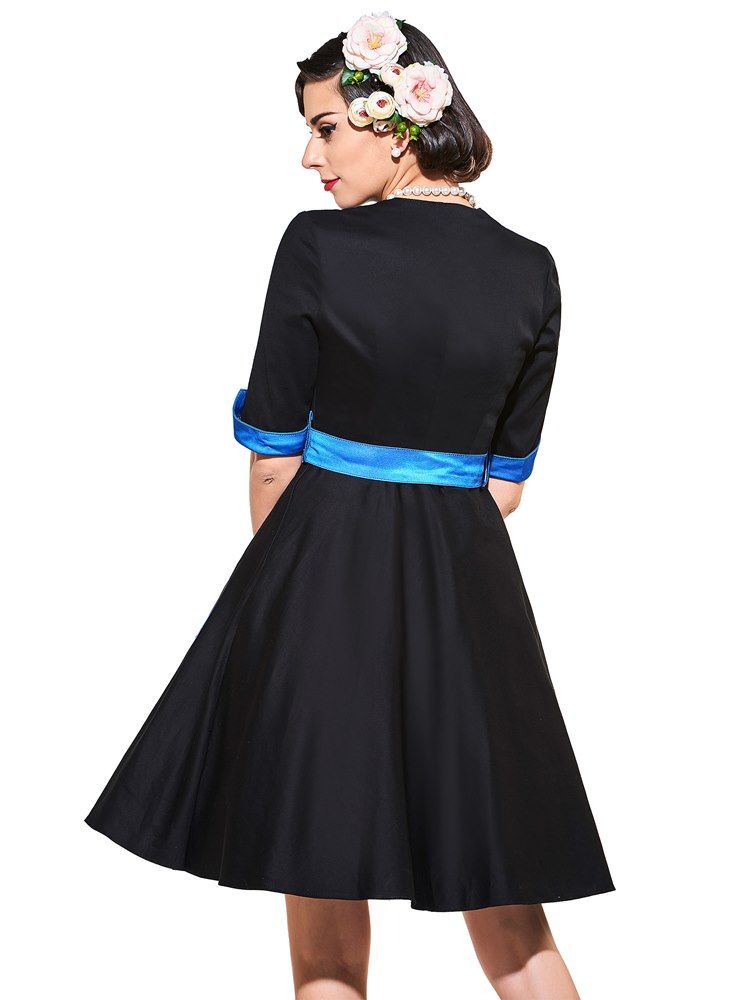 Naisten Pitkähihainen V-kaula-aukko Vintage A-linjainen Mekko