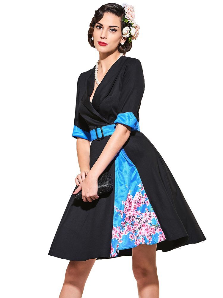 Naisten Pitkähihainen V-kaula-aukko Vintage A-linjainen Mekko