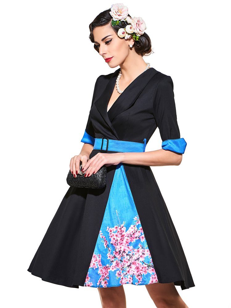 Naisten Pitkähihainen V-kaula-aukko Vintage A-linjainen Mekko