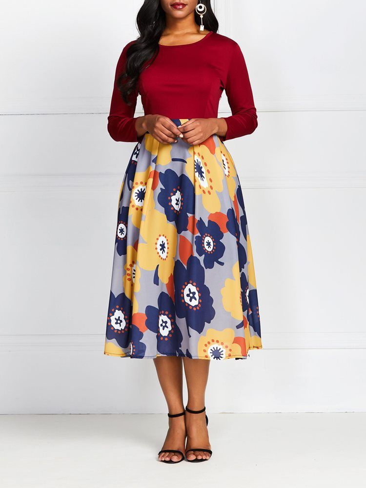 Naisten Pyöreä Kaula-aukkoinen Pusero Patchwork-mekko