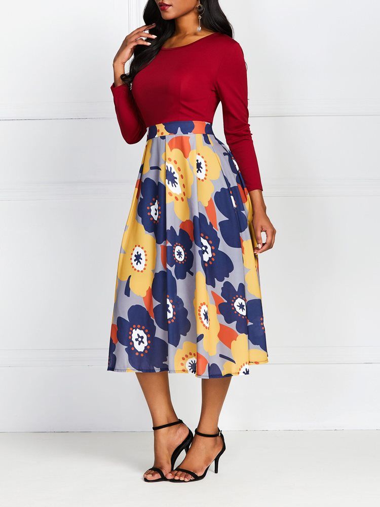 Naisten Pyöreä Kaula-aukkoinen Pusero Patchwork-mekko