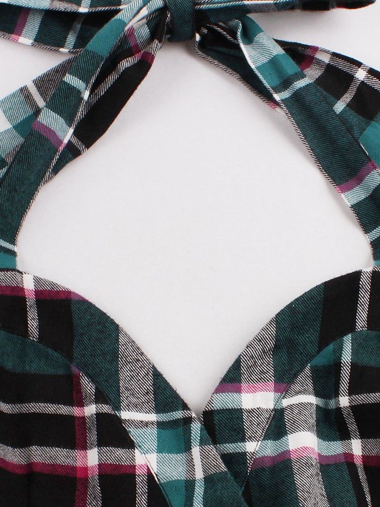 Naisten Tartan Sidottu Kaula-aukkoinen Laskostettu Pallopuku A-linjainen Mekko
