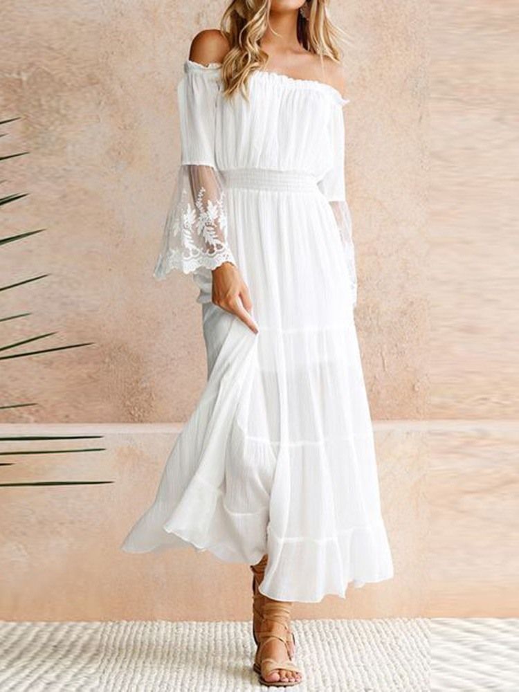 Off Shoulder Patchwork Nilkka Pituus Pullover Cold Shoulder Naisten Mekko