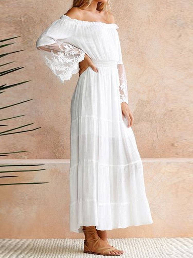 Off Shoulder Patchwork Nilkka Pituus Pullover Cold Shoulder Naisten Mekko