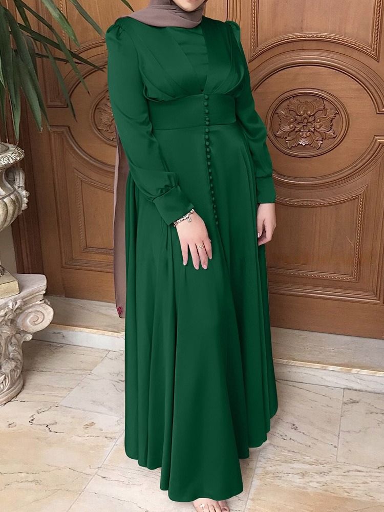 Pitkähihainen Patchwork Lattiaa Hipova Pituus Syksyn Muslimien Naisten Mekko