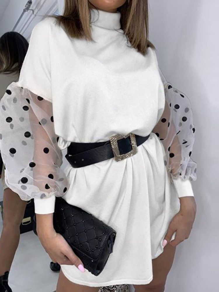 Turtleneck Mesh Pitkähihainen Lyhty Naisten Mekko