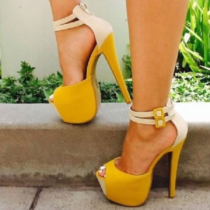 Color Block Zipper Peep Toe Platform Naisten Kävelykengät