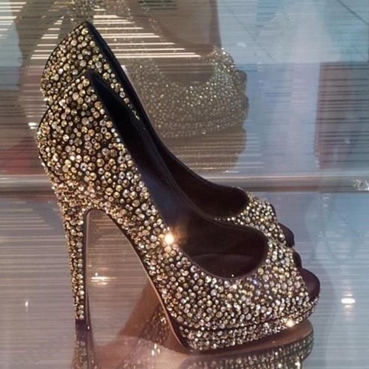 Naisten Tekojalokivi Peep Toe Platform-kengät