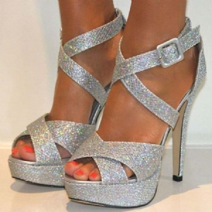Paljetti Peep Toe Piikkikorko Naisten Tanssikengät