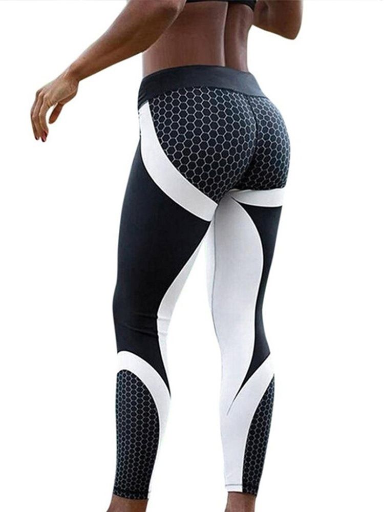 Color Block Honeycomb Print Naisten Joogahousut Korkea Vyötärö Tiktok-leggingsit