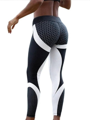 Color Block Honeycomb Print Naisten Joogahousut Korkea Vyötärö Tiktok-leggingsit