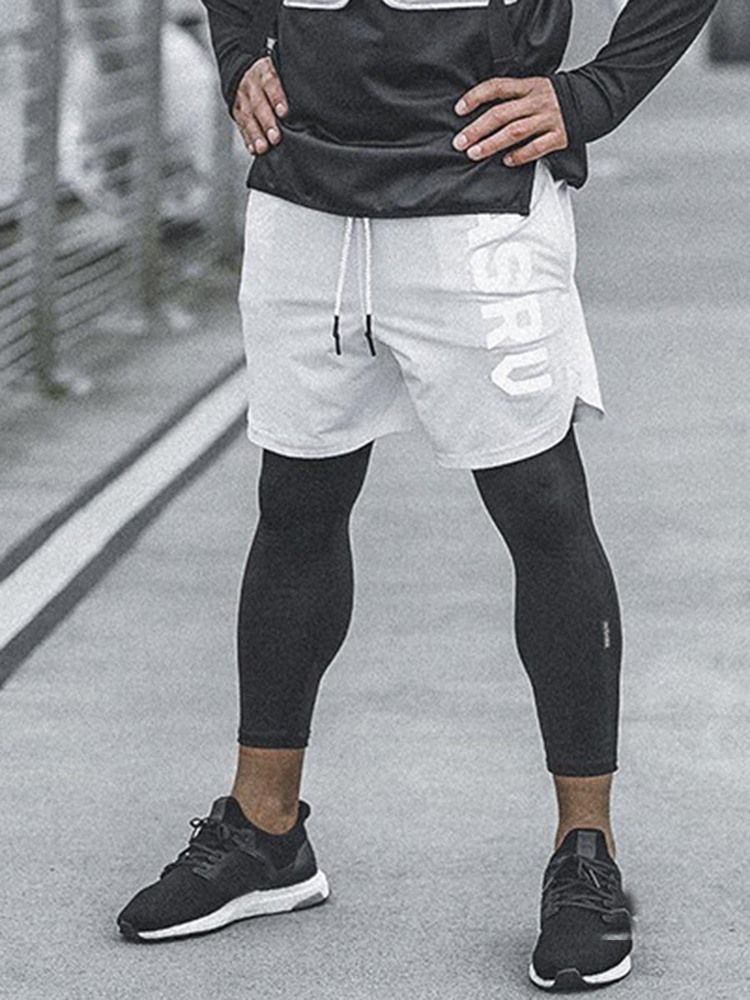 Miehet Fake Kaksiosainen Kirje Pocket Kuntosali Urheilu Shortsit