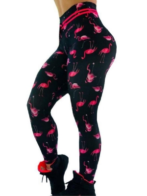 Naisten Flamingo-painatus Eläinten Kuntosali Urheilujooga-leggingsit Joogahousut Korkeavyötäröiset Tiktok-leggingsit