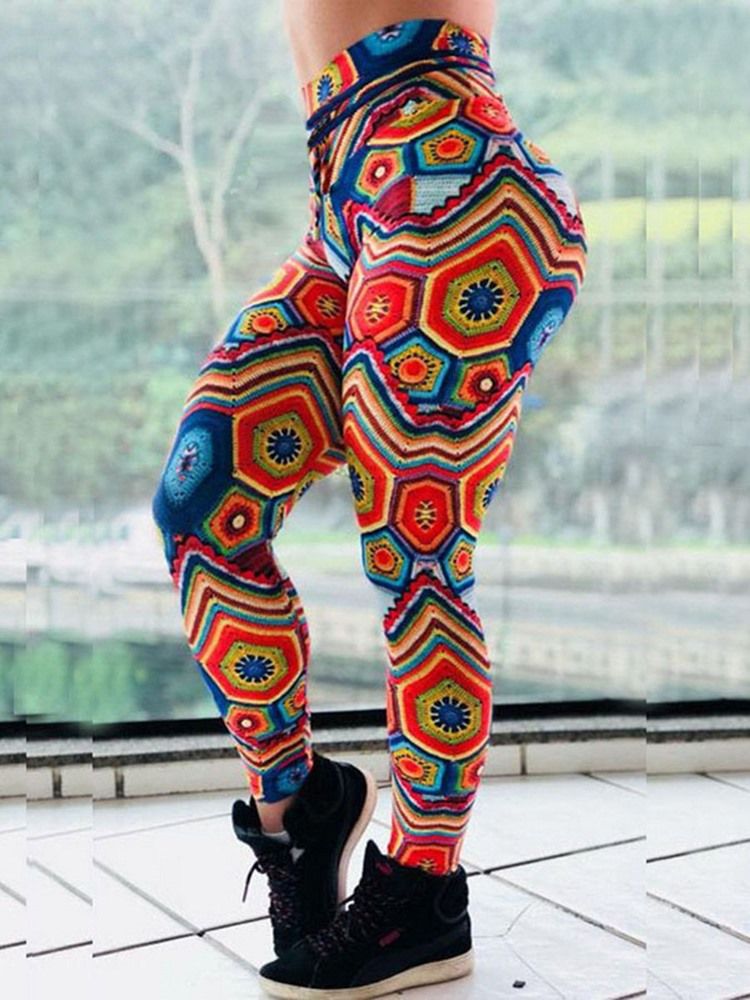 Naisten Hikoilun Vastainen Geometrinen Polyesteripainatus Juoksevat Täyspitkät Joogahousut Korkea Vyötärö Tiktok-leggingsit