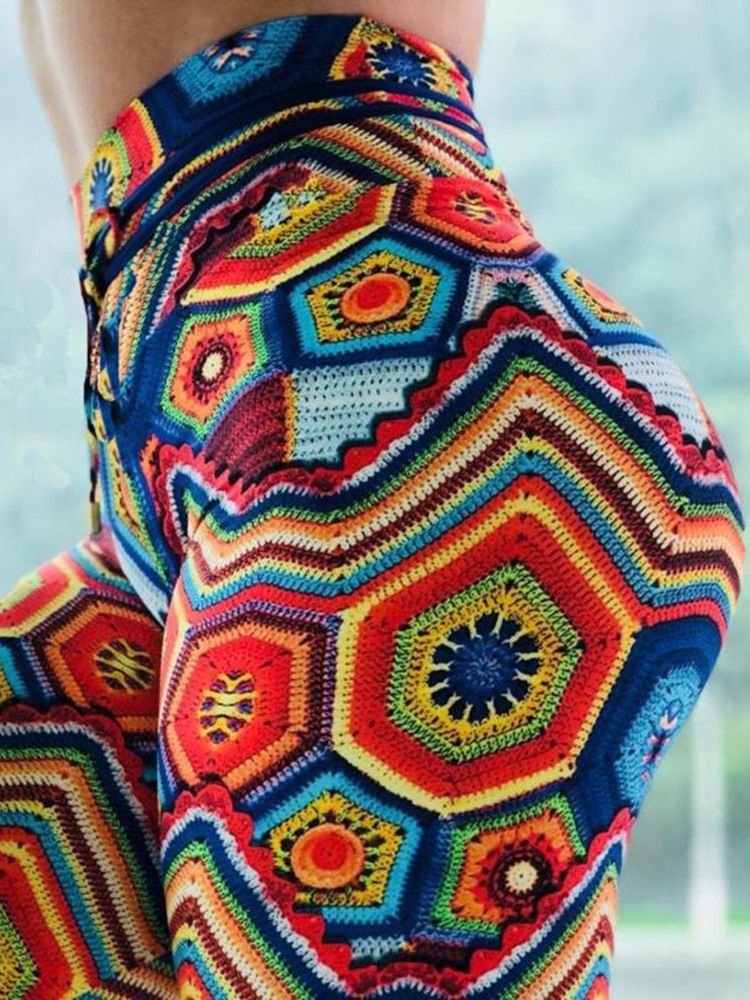 Naisten Hikoilun Vastainen Geometrinen Polyesteripainatus Juoksevat Täyspitkät Joogahousut Korkea Vyötärö Tiktok-leggingsit