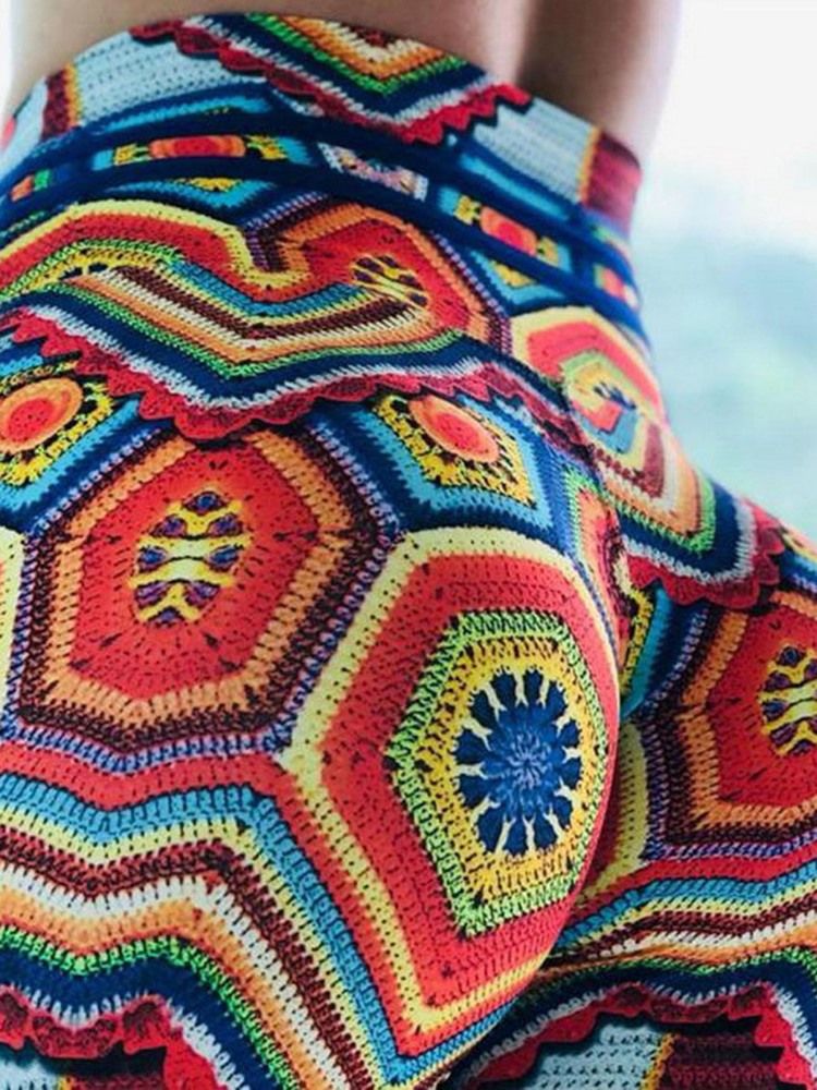 Naisten Hikoilun Vastainen Geometrinen Polyesteripainatus Juoksevat Täyspitkät Joogahousut Korkea Vyötärö Tiktok-leggingsit
