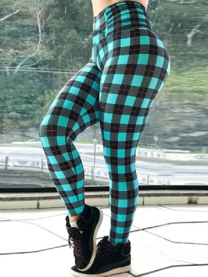 Naisten Ruudullinen Painettu Täyspitkä Kunto-jooga-leggingsit Joogahousuilla Joissa On Korkea Vyötärö Tiktok-leggingsit
