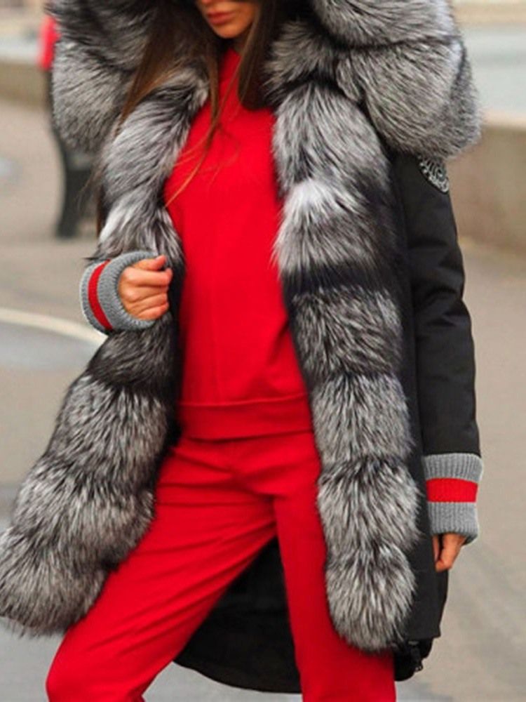 Faux Fur Patchwork Thick Long Naisten Puuvillatakki