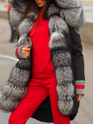 Faux Fur Patchwork Thick Long Naisten Puuvillatakki
