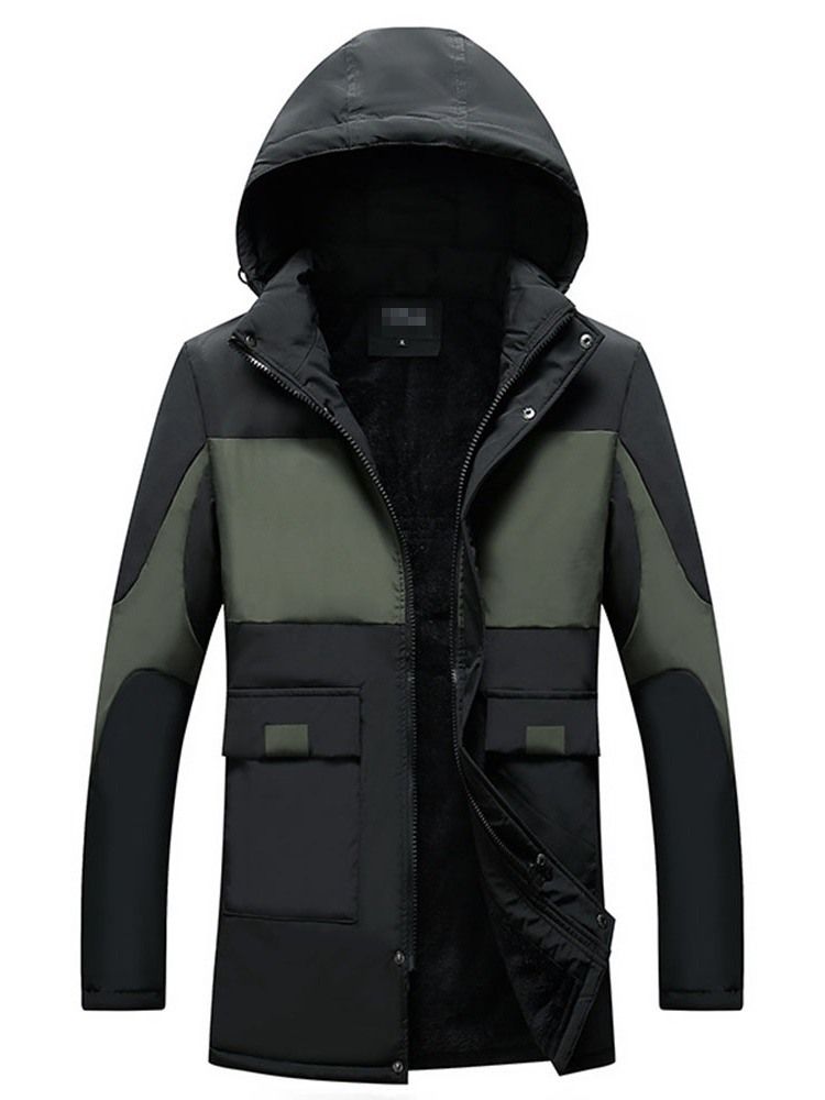 Hupullinen Keskipitkä Patchwork Zipper Casual Miesten Untuvatakki