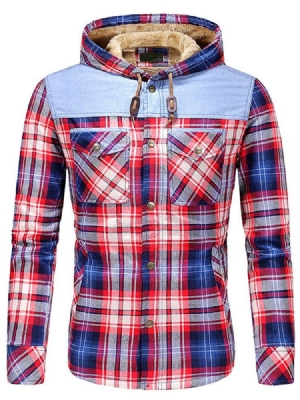 Plaid Fleece Patchwork Talvi Rento Miesten Takki