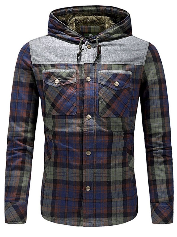 Plaid Fleece Patchwork Talvi Rento Miesten Takki