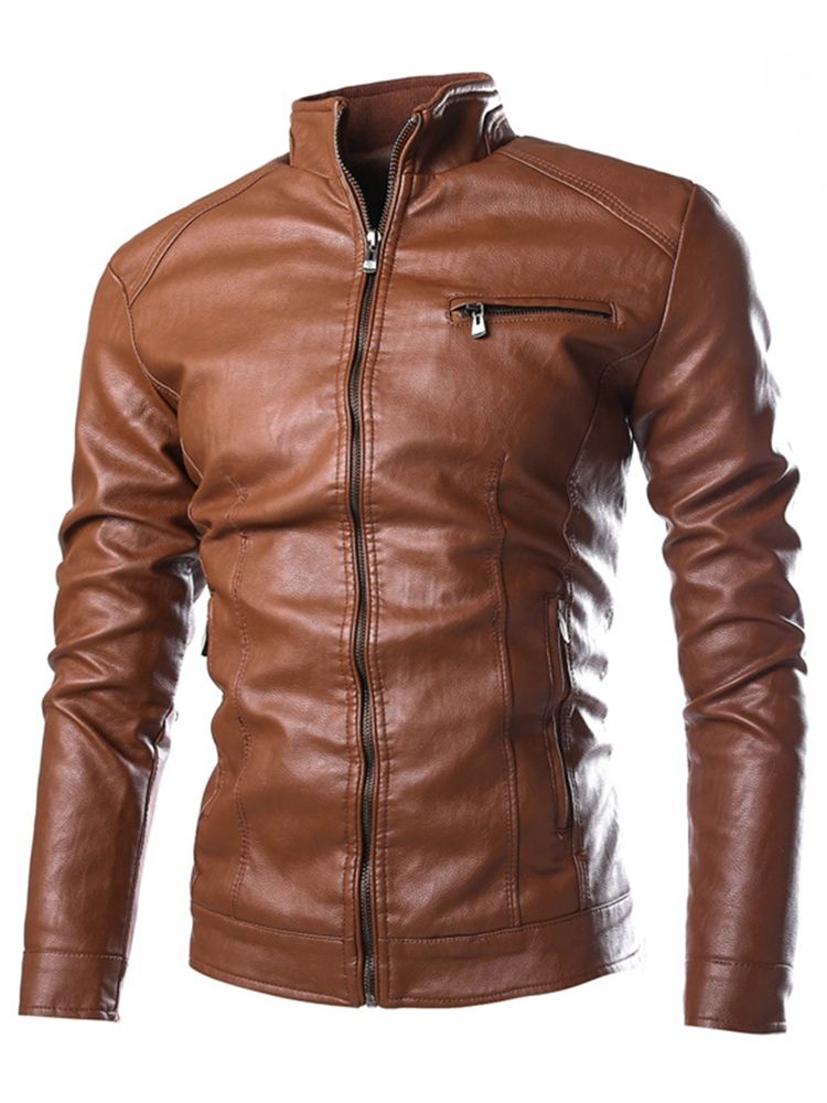 Pu-jalusta Colalr Zip Slim Miesten Takki