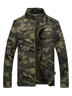 Puuvillasekoitteet Camouflage Stand Collar Zip -takki