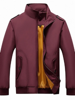 Stand-collar Patchwork Thick Slim Zipper -takki
