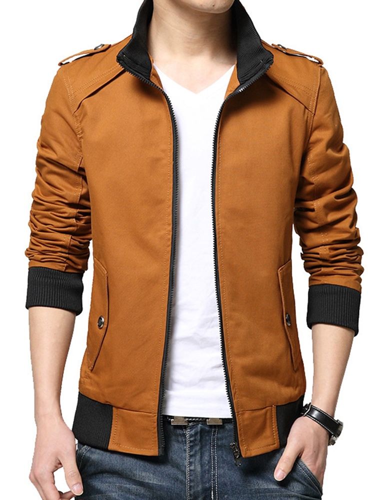 Stand Collar Slim Zipper Miesten Lyhyt Takki