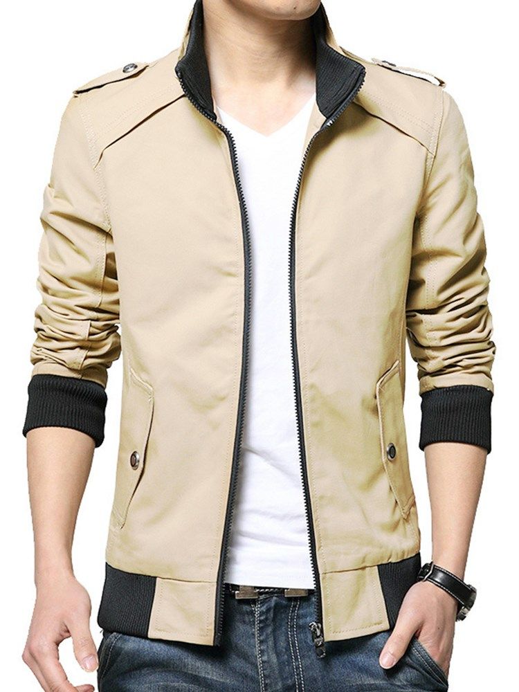 Stand Collar Slim Zipper Miesten Lyhyt Takki