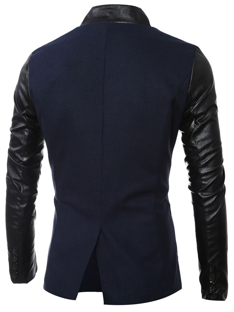 Stand-kaulus Pu Patchwork Slim Miesten Takki