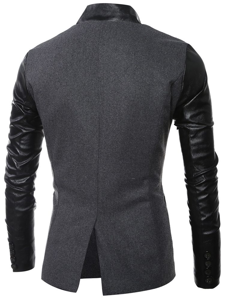 Stand-kaulus Pu Patchwork Slim Miesten Takki