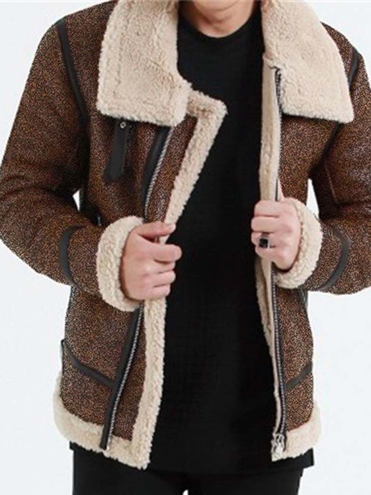 Väri Estää Keinotekoista Fleeceä Patchwork-miesten Miesten Talvitakki