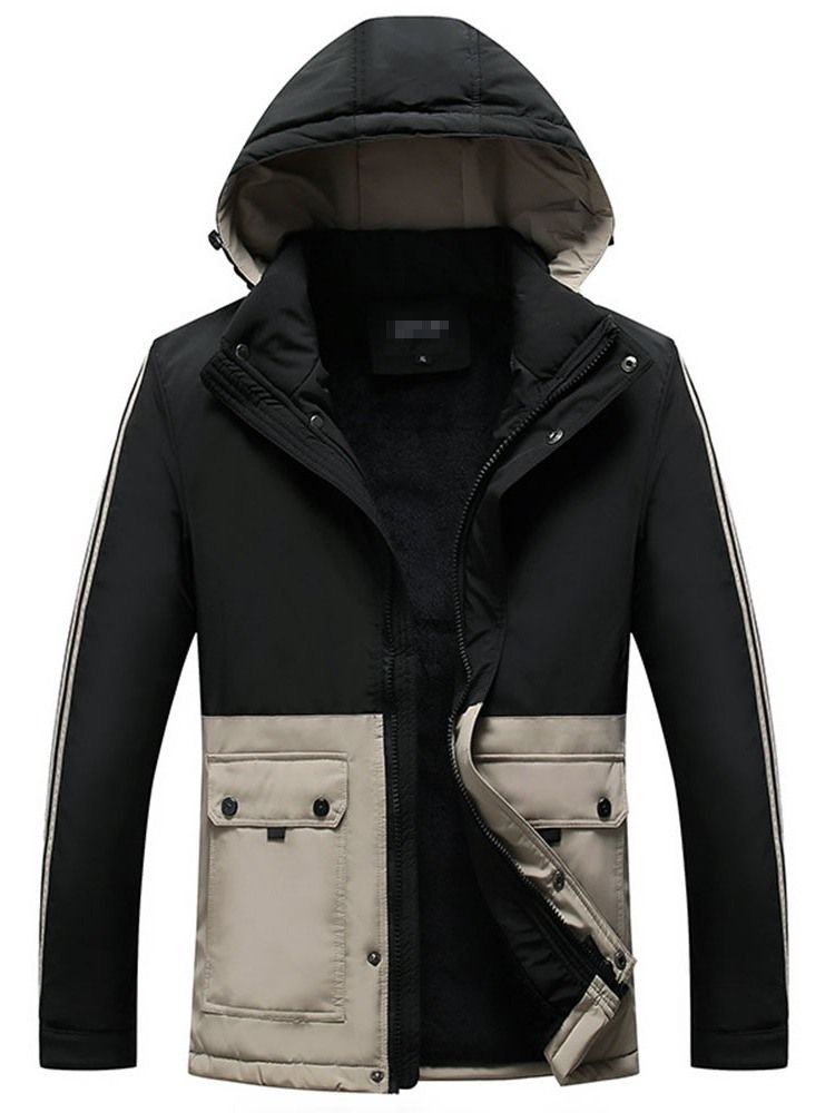 Värilohko Keskipitkä Patchwork Casual Zipper Miesten Untuvatakki