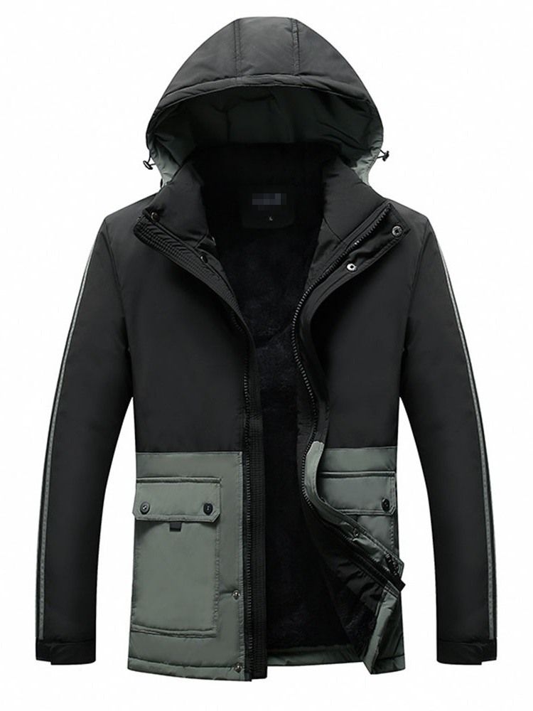 Värilohko Keskipitkä Patchwork Casual Zipper Miesten Untuvatakki