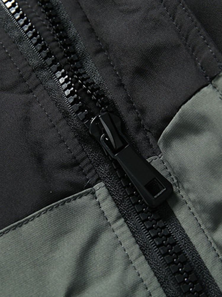 Värilohko Keskipitkä Patchwork Casual Zipper Miesten Untuvatakki