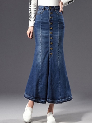Korkean Vyötärön Nilkka-pituus Merenneidonapilla Denim Naisten Hame