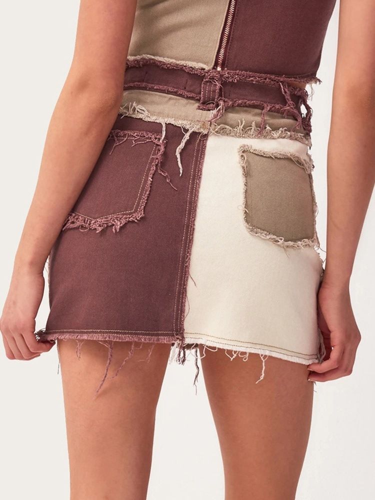 Naisten Vetoketjullinen Värilohko Bodycon-seksikäs Hame