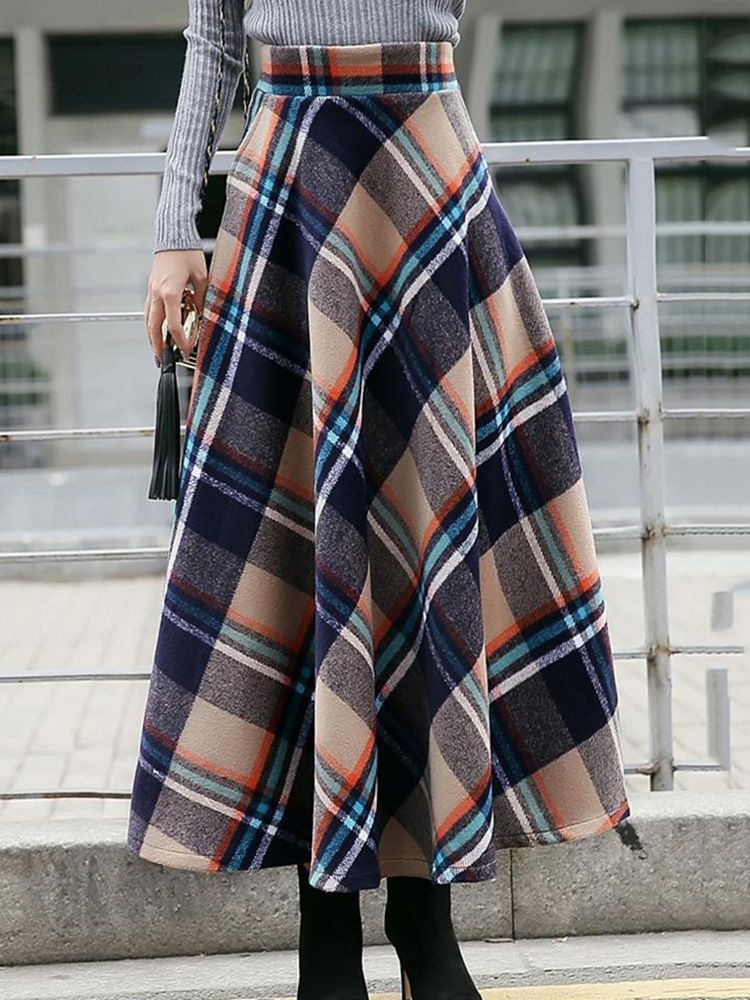 Plaid Expansion High Waist Thick Naisten Pitkä Hame