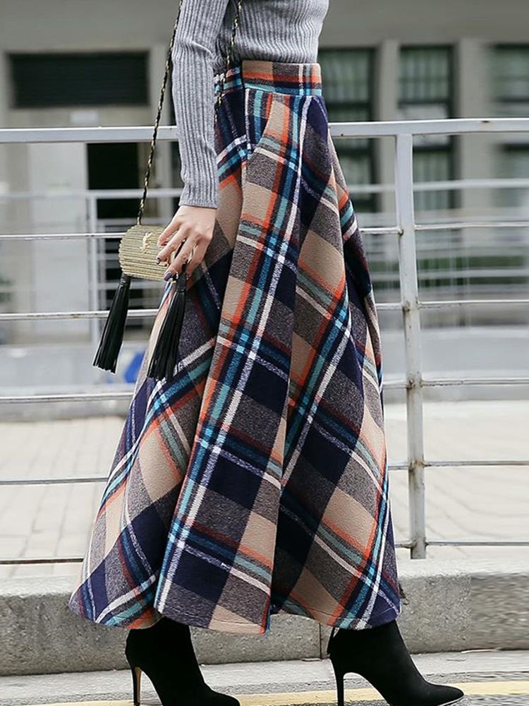 Plaid Expansion High Waist Thick Naisten Pitkä Hame