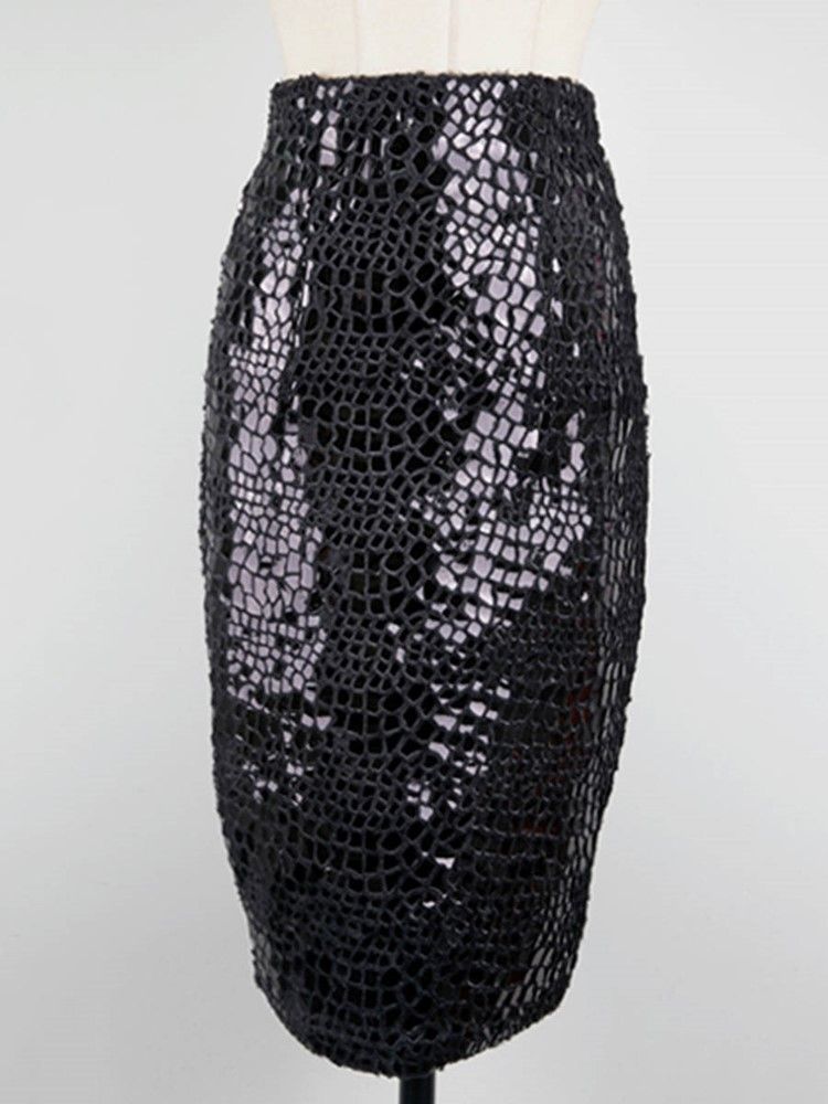 Sequins Plain Bodycon Slit Naisten Hame