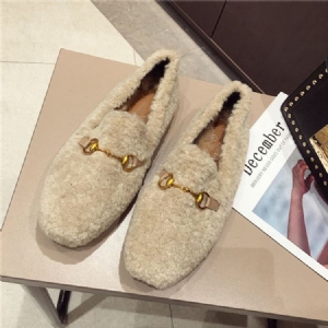Faux Fur Block Heel Pyöreät Varvassandaalit