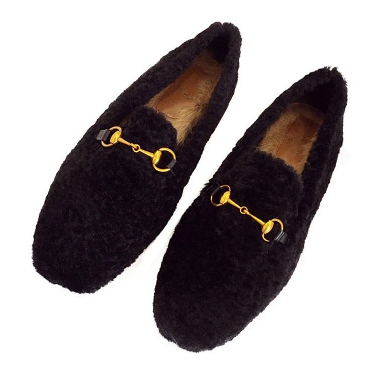 Faux Fur Block Heel Pyöreät Varvassandaalit